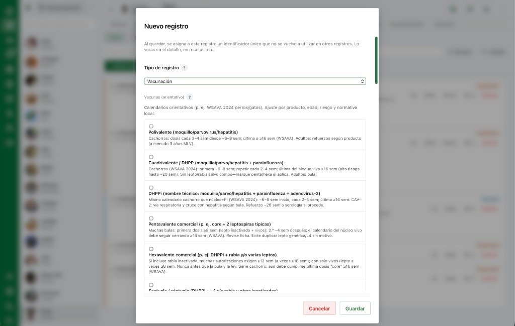 Portal web AniLovet: nuevo registro de vacunación